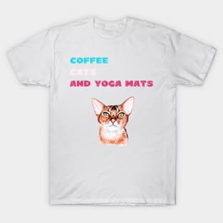 Coffee cats and yoga mats funny yoga and cat drawing T-Shirt